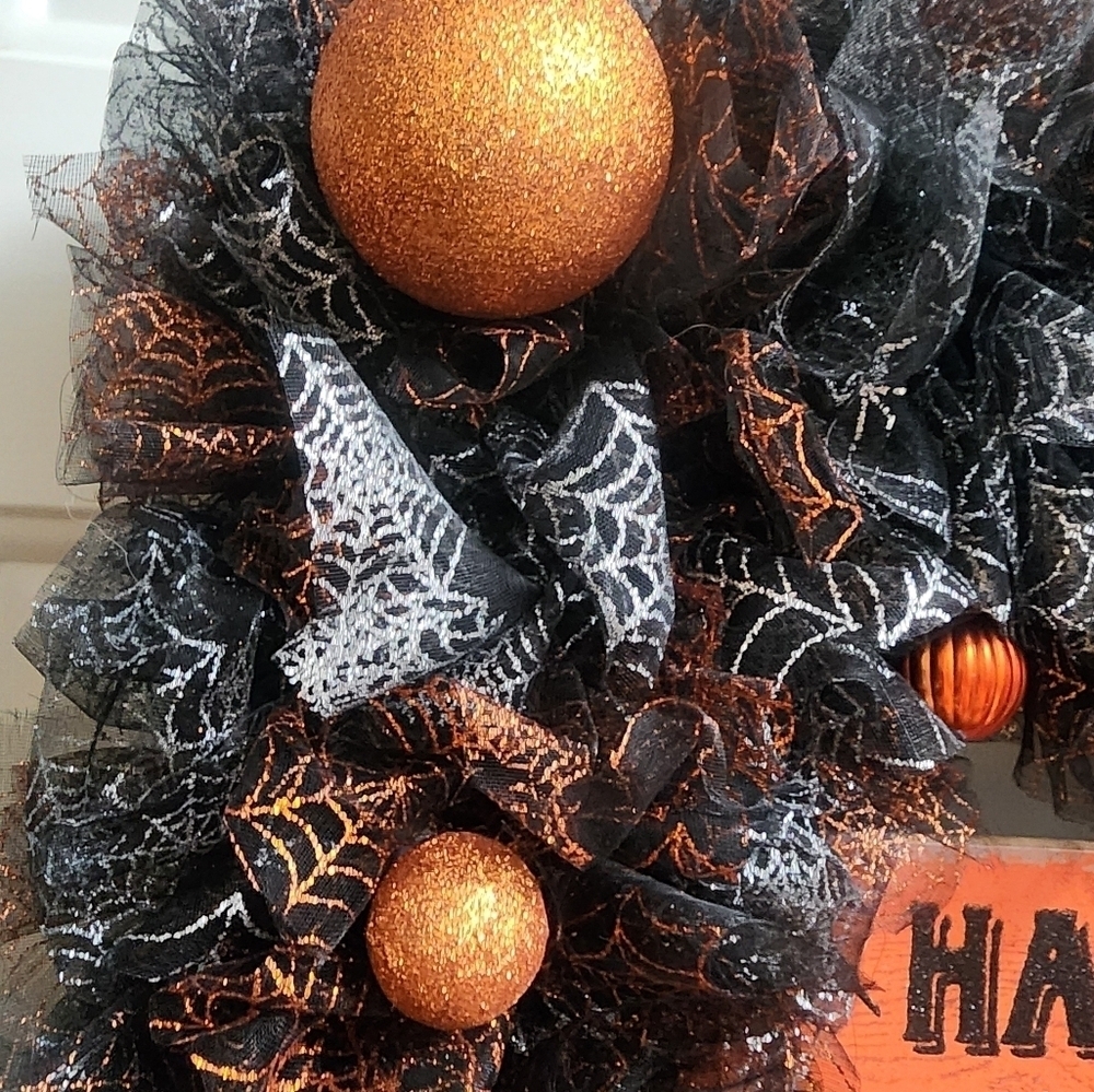 Handmade Happy Halloween Glitter  Wreath 19 inches Square - Picture 5 of 11